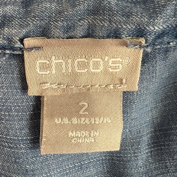 Chico's 2 US L 12/14 Denim Half Placket Shirt Long Sleeve Tencel Chambray Blue - Picture 6 of 15